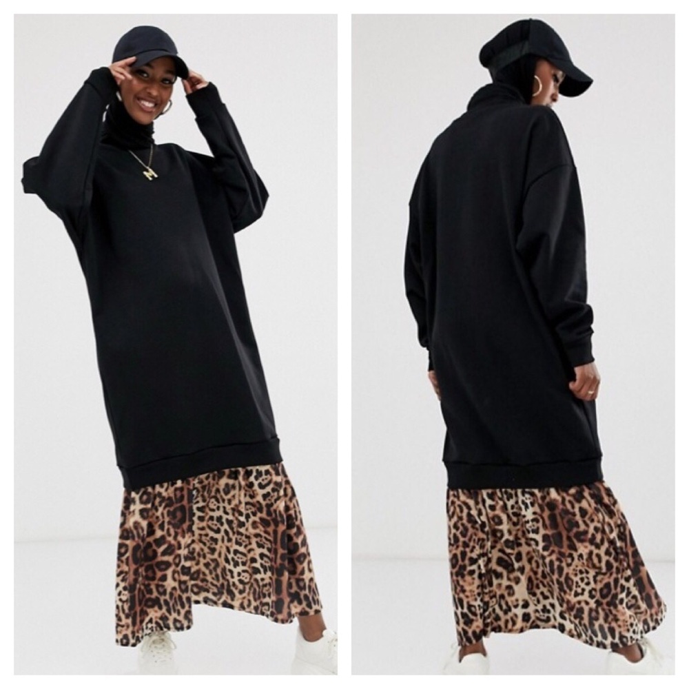 ASOS Sweat Leopard Print Hem Maxi Dress Sz 4